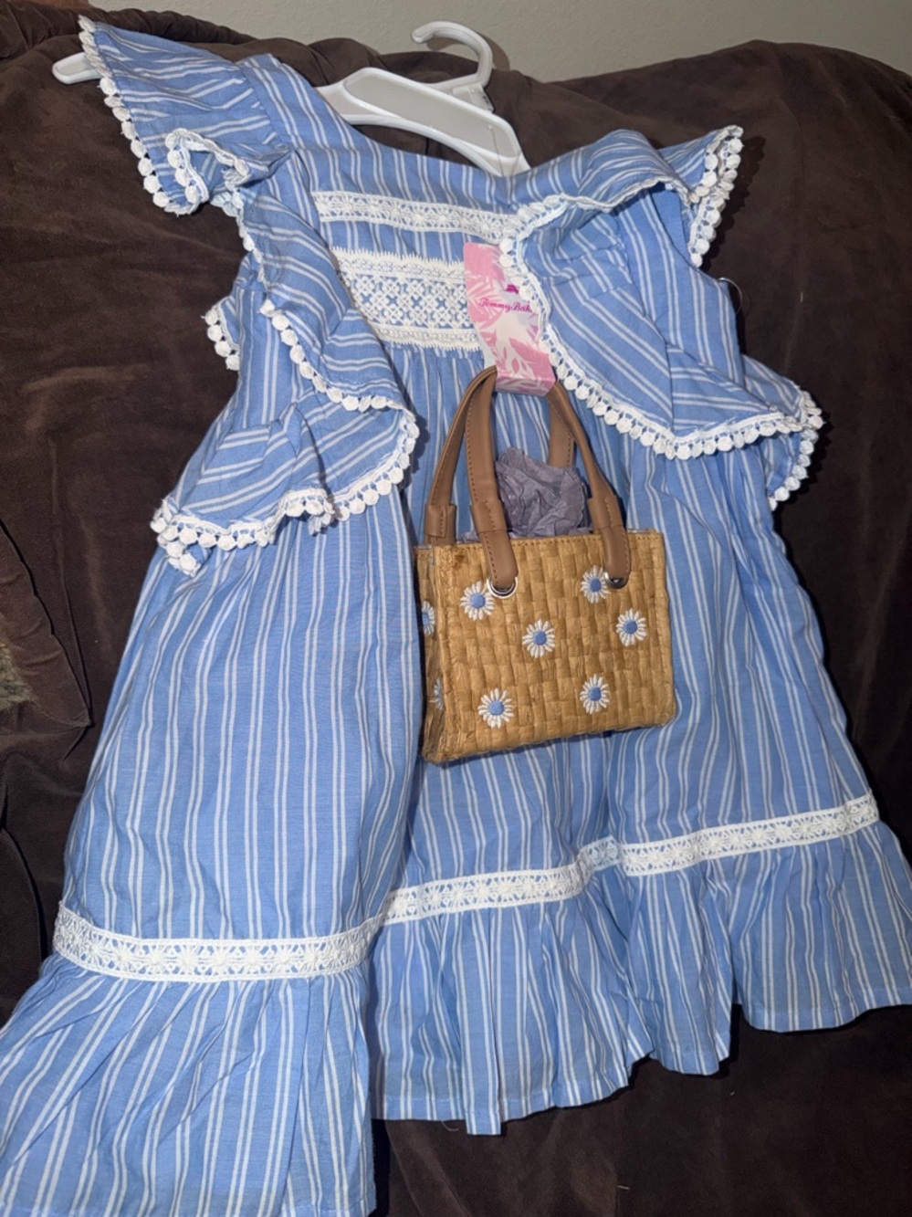 Girls Tommy Bahama Blue & White Striped Ruffle Dress with Lace Trim 4T NWT